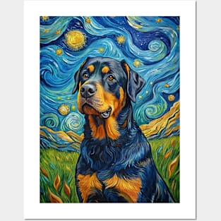 Rottweiler Dog Breed Painting in a Van Gogh Starry Night Art Style Posters and Art